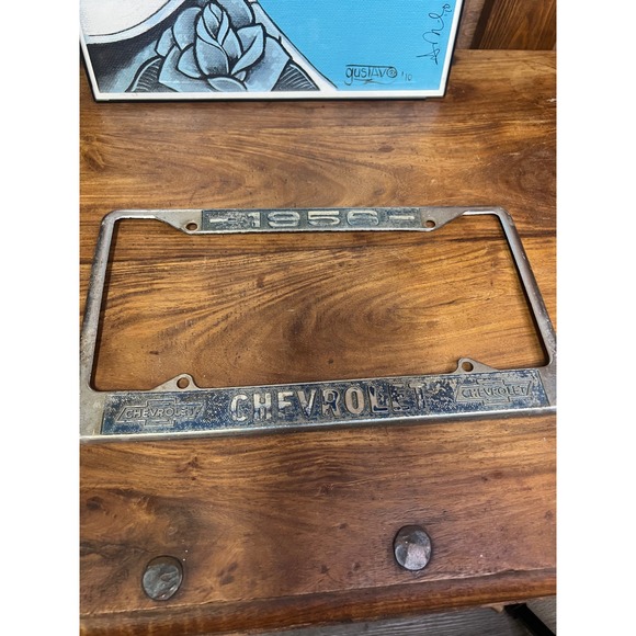 Vintage 1956 Chevrolet License Plate Frame Metal Sacramento Calif Auto Frames - Picture 2 of 3